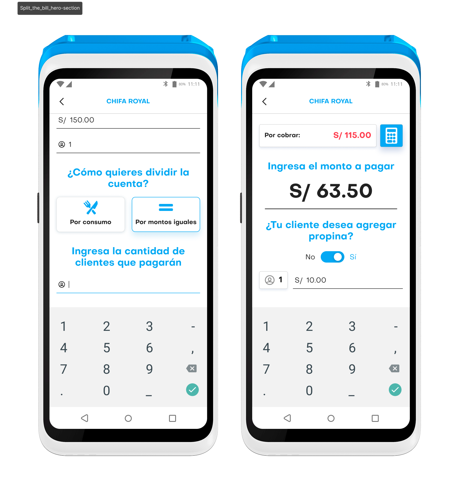 Ilustración/Mockup de Split the Bill en POS
